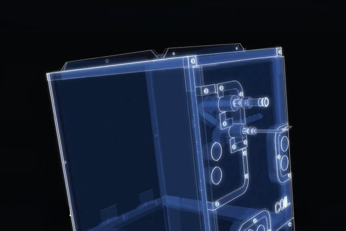 A diagram of the internal workings of a heat pump.
