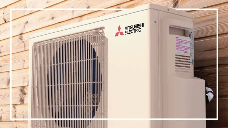 The outside unit of a Mitsubishi Ductless Heat Pump